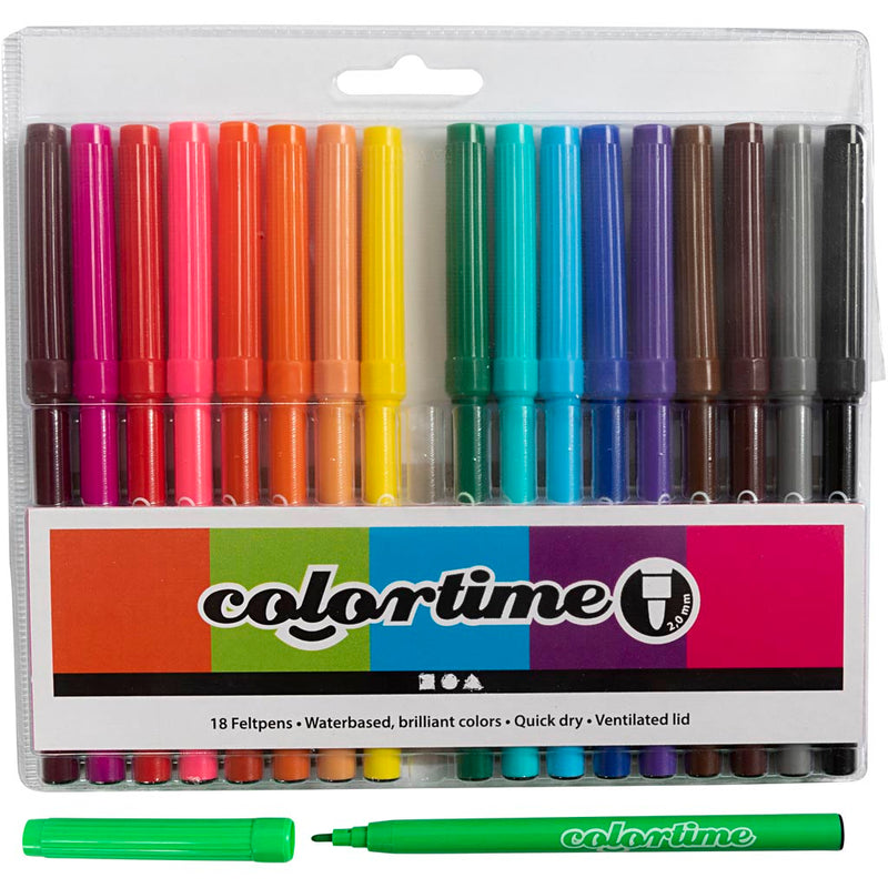 Pennarelli Colortime, spessore tratto 2 mm, vari colori, 18 pezzi, 1 scatola