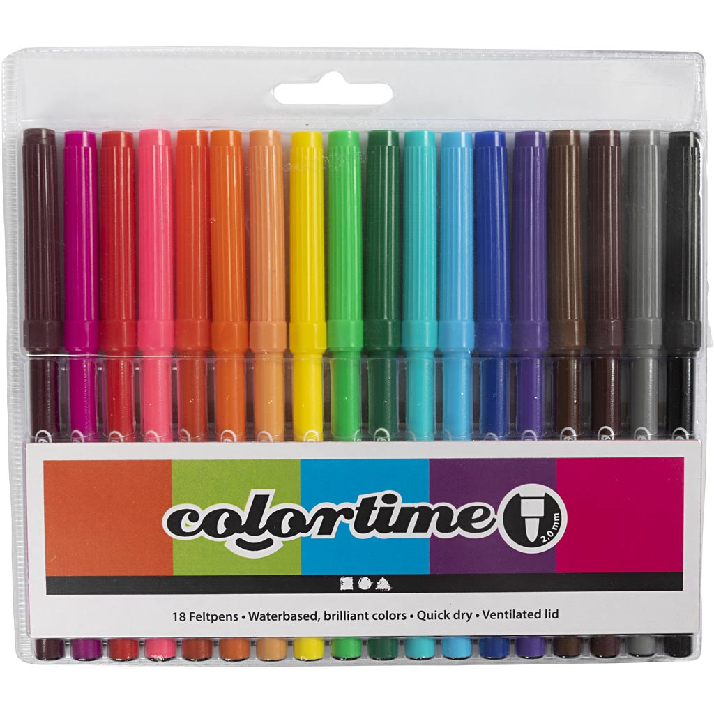 Pennarelli Colortime, spessore tratto 2 mm, vari colori, 18 pezzi, 1 scatola