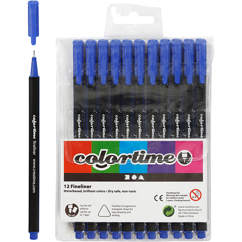 Rotuladores Colortime, ancho de trazo 0,6-0,7 mm, azul oscuro, 12 piezas 1 caja