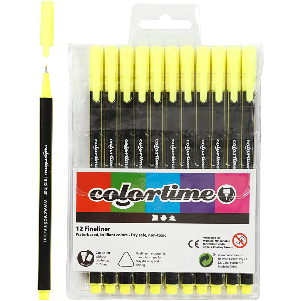 Colortime fineliners, ancho de trazo 0,6-0,7 mm, amarillo, 12 piezas 1 caja