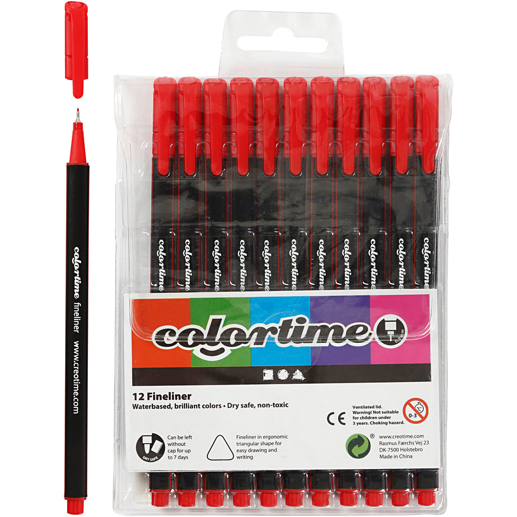 Fineliner Colortime, larghezza tratto 0,6-0,7 mm, rosso, 12 pezzi 1 scatola