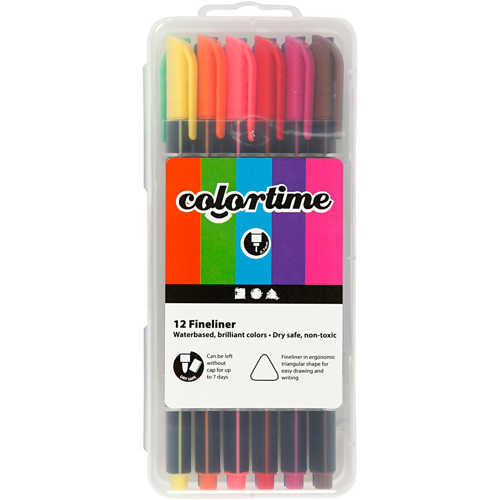 Fineliner Colortime, spessore tratto 0,6-0,7 mm, vari colori, 12 pezzi, 1 scatola