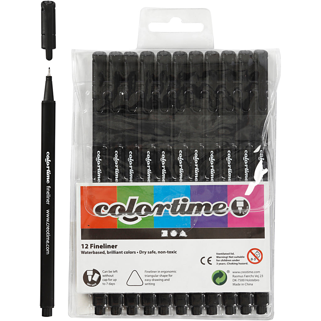 Fineliner Colortime, larghezza tratto 0,6-0,7 mm, nero, 12 pezzi 1 scatola