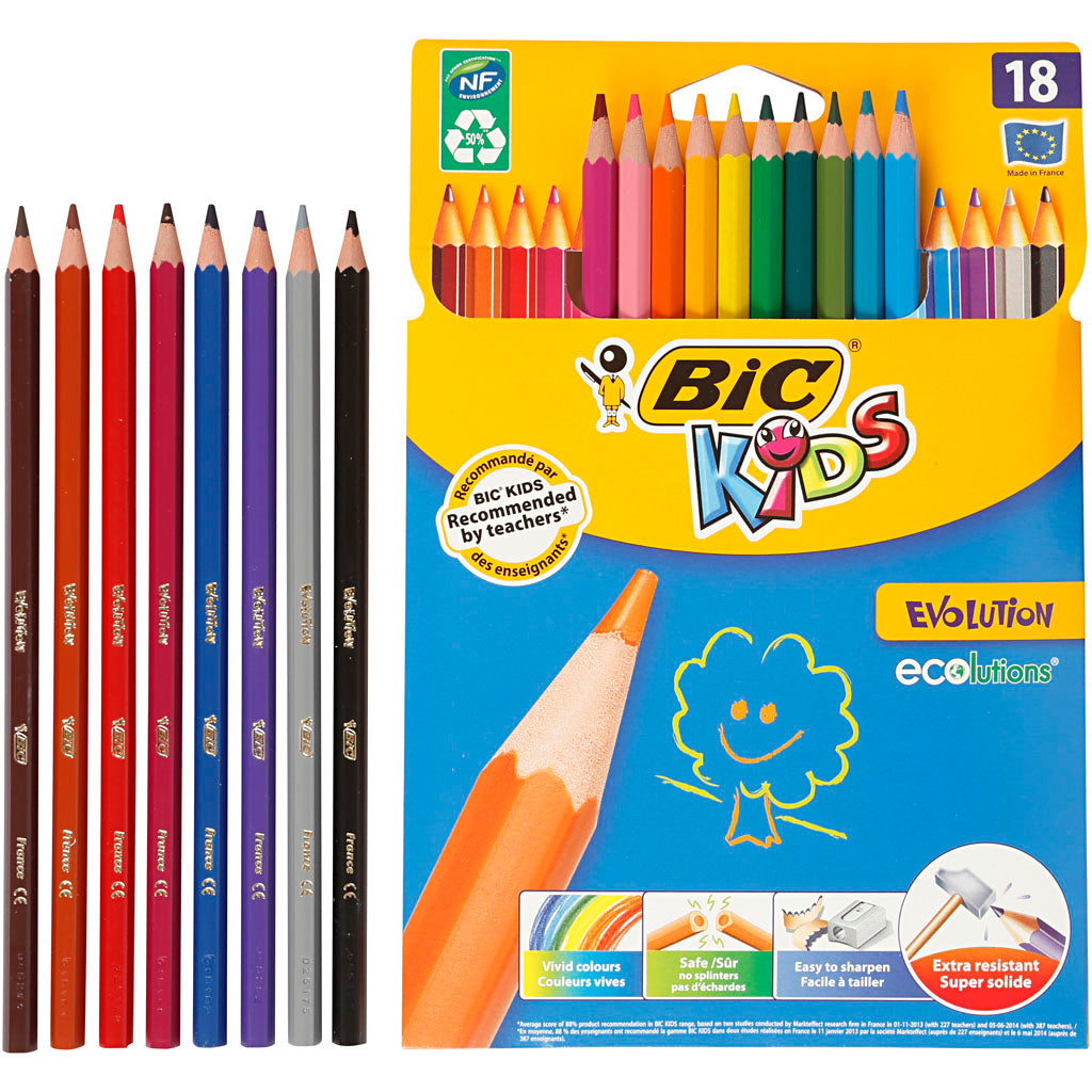 Matite colorate con evoluzione bic, esagonale, l: 17,5 cm, riempimento di 3 mm, vari colori, box da 18 pezzi 1