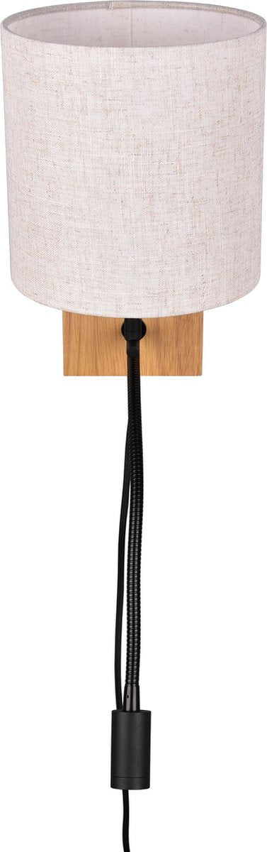 Lampada da parete Trio Nilam con lampada da lettura - legno naturale - paralume ecrù