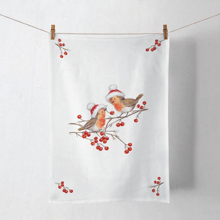 Ambiente tea towel Christmas robins