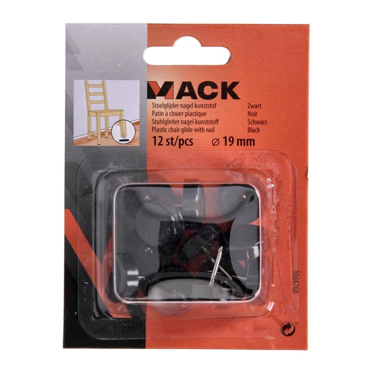 Mack 1066768 - puntale per sedia chiodo plastica nero ø 19 mm 12 pz | 6 pezzi