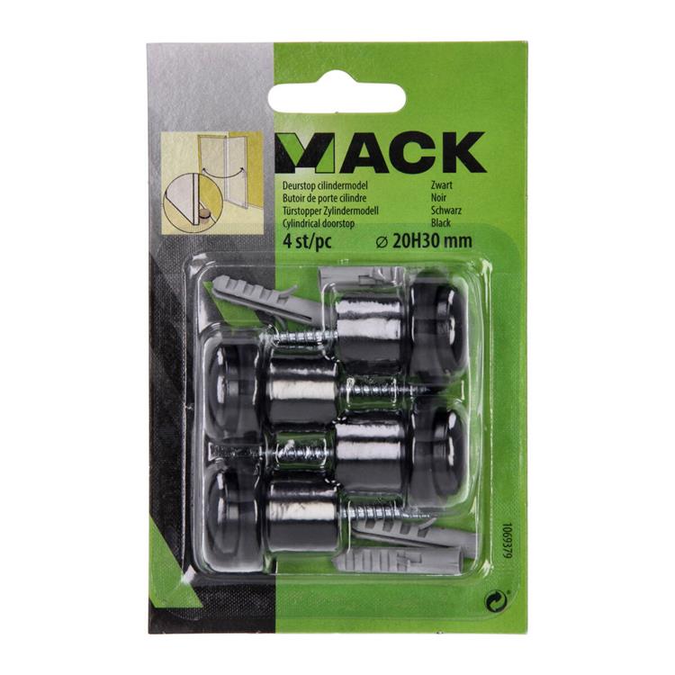 Mack 1069379 - cilindro fermaporta modello nero ø 20h30 mm 4 pz pz | 6 pezzi