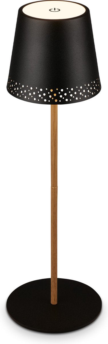 Briloner b.k.licht kiki - lámpara de mesa recargable - lámpara inalámbrica - regulable - para exterior e interior - USB-C - altura regulable - ø12cm - madera negra