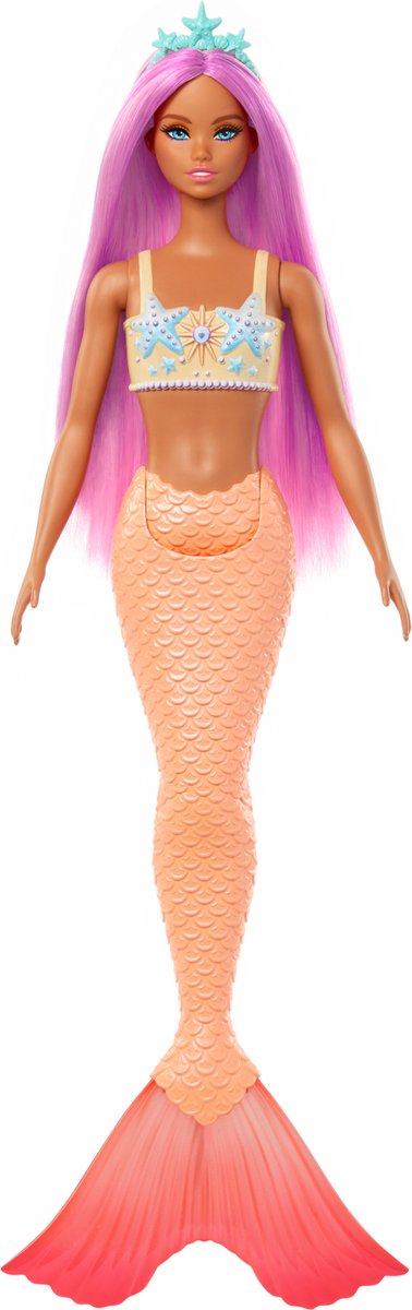Mattel Mermaid Pop con cabello rosado y cola de naranja suave