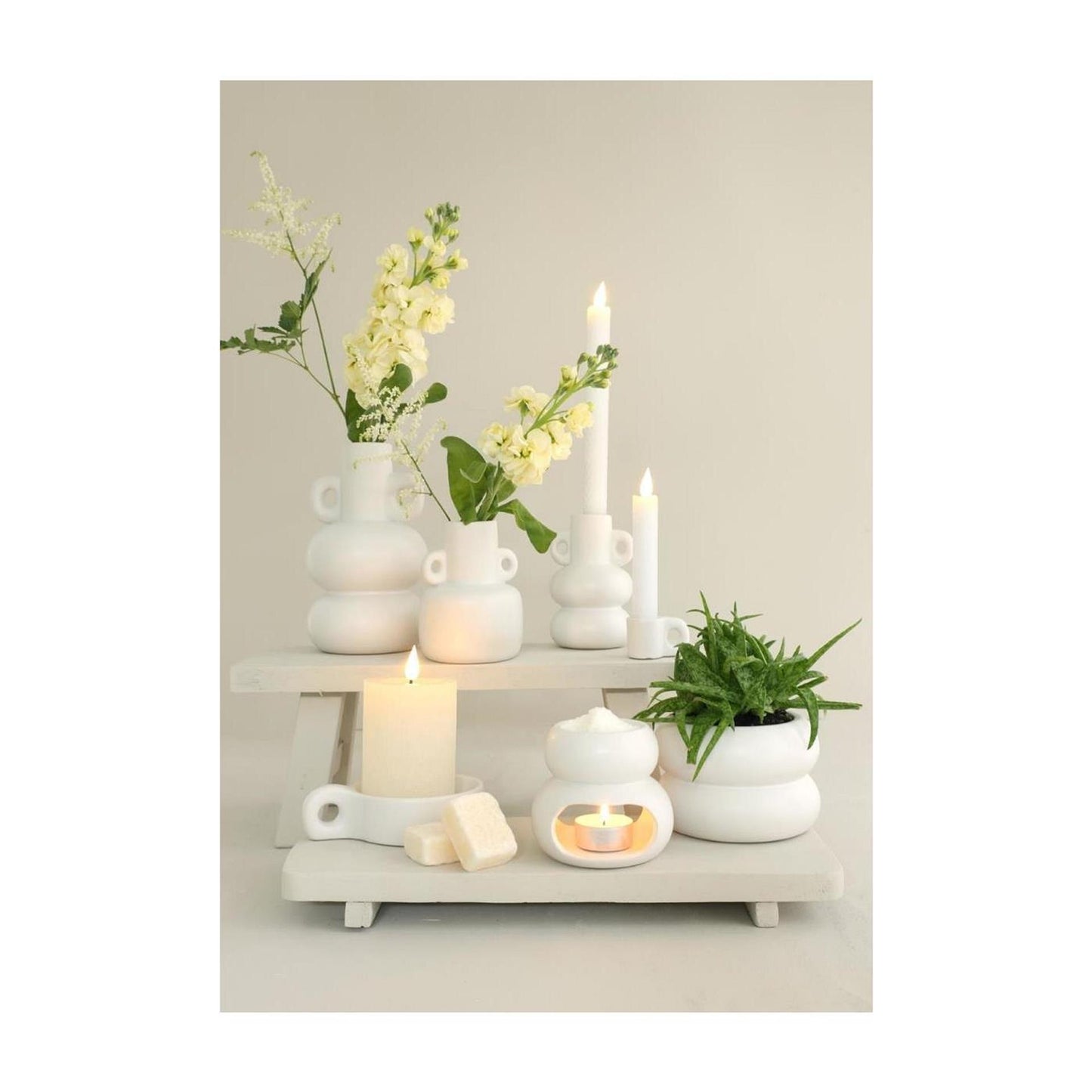 Ideas 4 estaciones portavelas gordito h12cm blanco roto