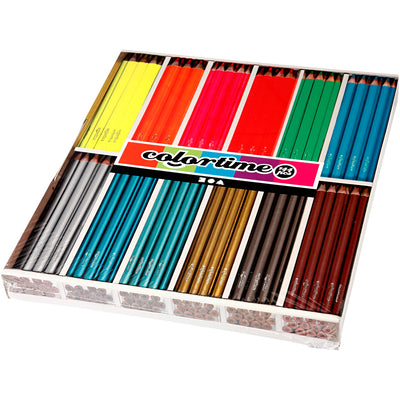 Matite colorate Colortime, l: 17,45 cm, ricarica 4 mm, colori metallizzati, colori neon, 144 pezzi 1 scatola