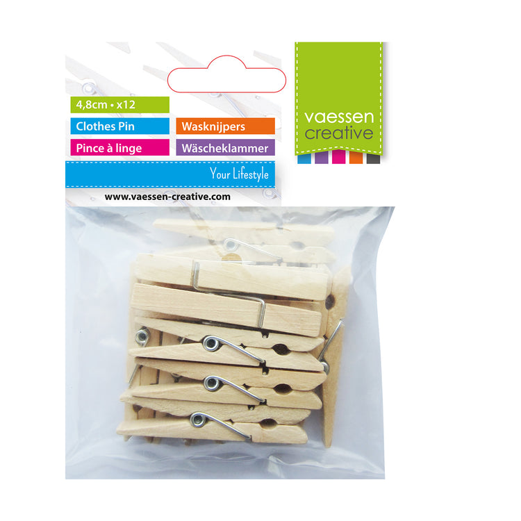 Vaessen creative • pinzas para la ropa de madera 4,8 cm 12 piezas natural