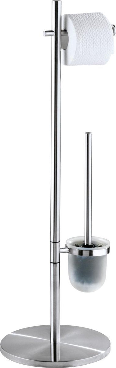 Wenko Porta WC in acciaio inox pieno – Portarotolo e scopino per WC con supporto indipendente