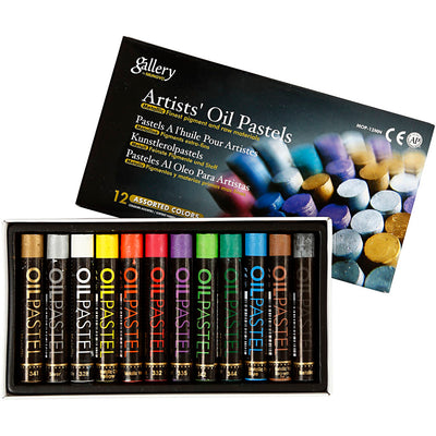 Pastel al óleo Gallery, l: 7 cm, espesor 11 mm, colores metalizados, 12 piezas 1 caja