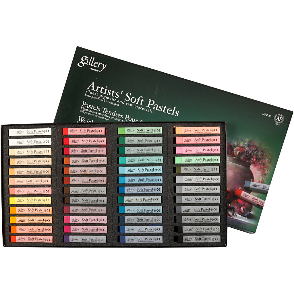 Mungyo gallery set pastelli morbidi, l: 6,5 cm, spessore 10 mm, vari colori, 48 pezzi 1 scatola