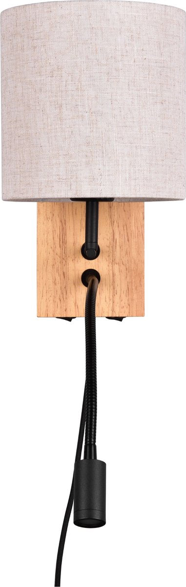 Aplique Trio nilam con lámpara de lectura - madera natural - pantalla color crudo