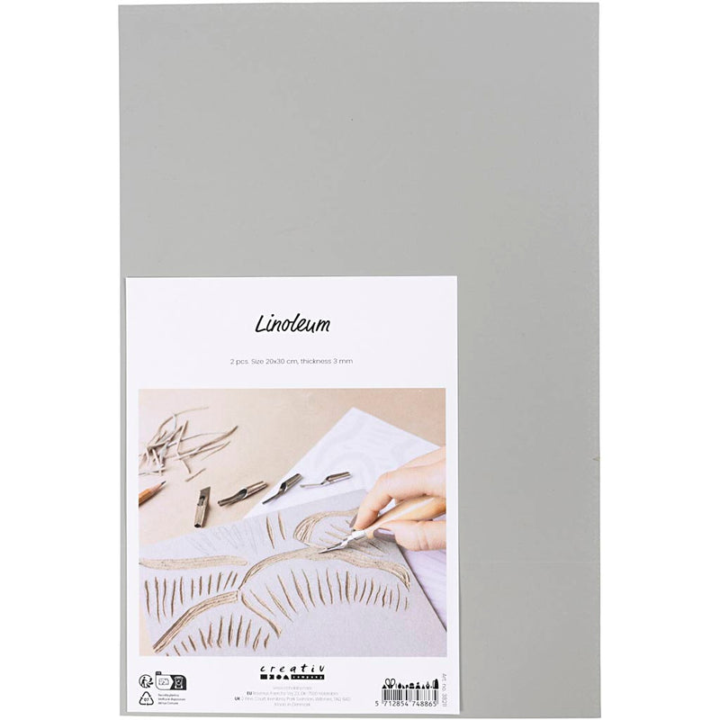 Linóleo de la empresa Creativ, dimensiones 20x30 cm, grosor 3 mm, gris, 2 piezas 1 caja