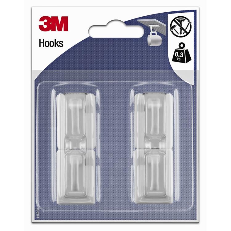 3m 1062868 - gancho rectangular de plástico autoadhesivo - blanco (4 ganchos) | 10 piezas