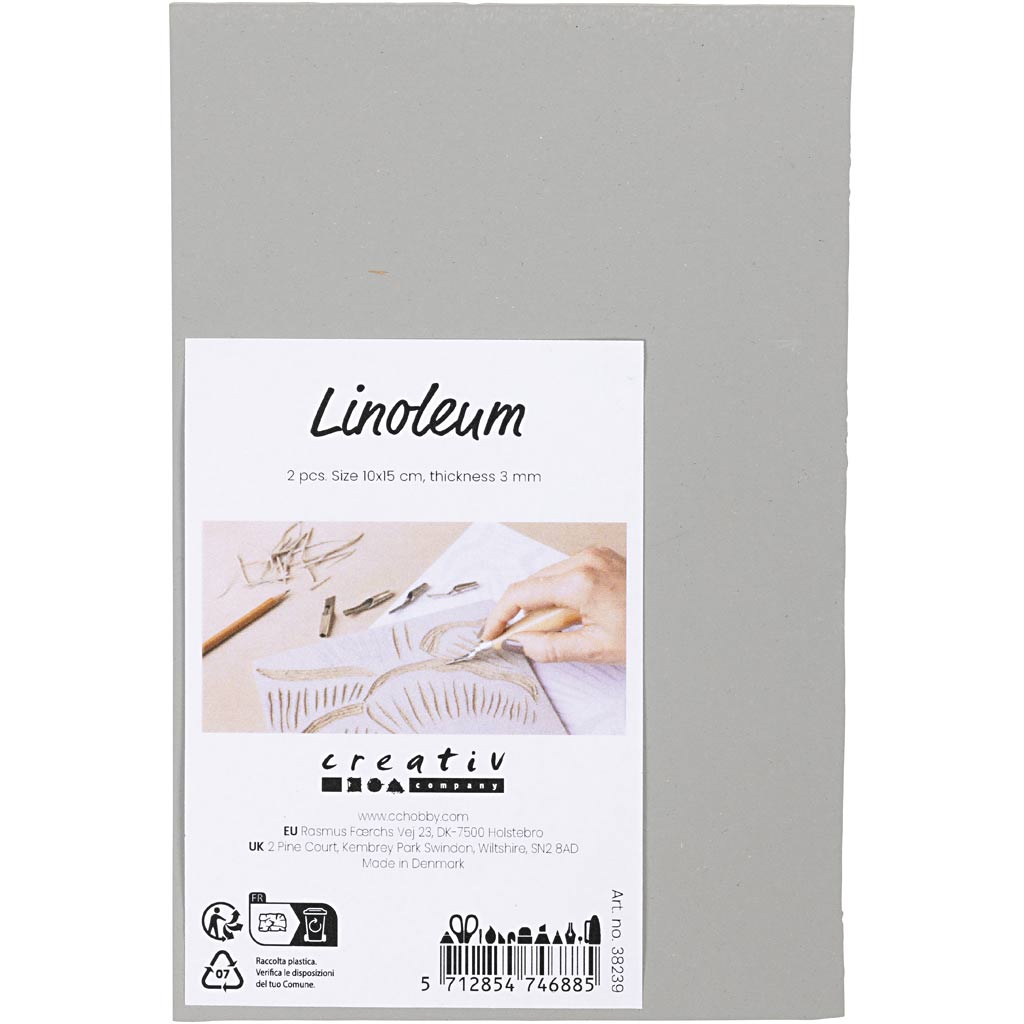 Linóleo de la empresa Creativ, dimensiones 10x15 cm, grosor 3 mm, gris, 2 piezas 1 caja