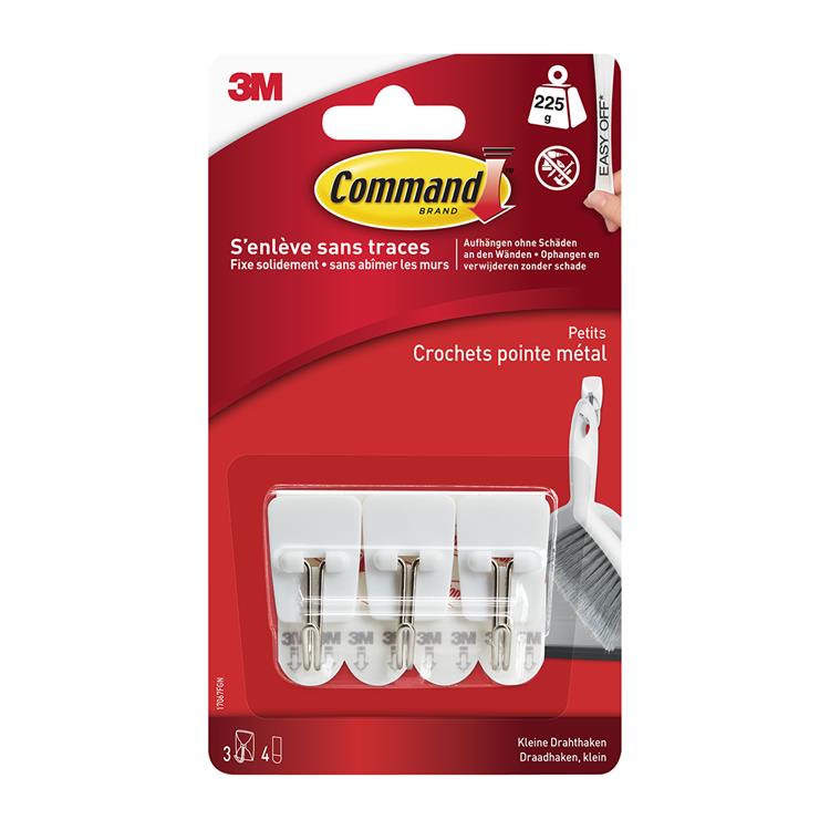 3m 1060951 - ganchos de alambre blanco cmnd, pequeños, paquete de 3hks + 4s | 12 piezas