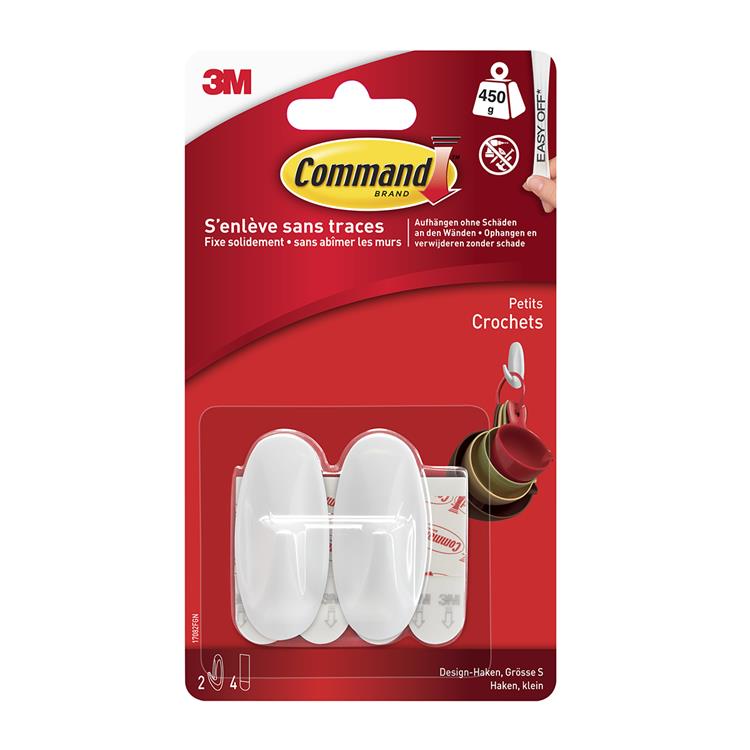 3m 1060950 - tiras cmnd y ganchos de diseño 17082, pequeños, paquete de 2 piezas + 4 piezas | 6 piezas