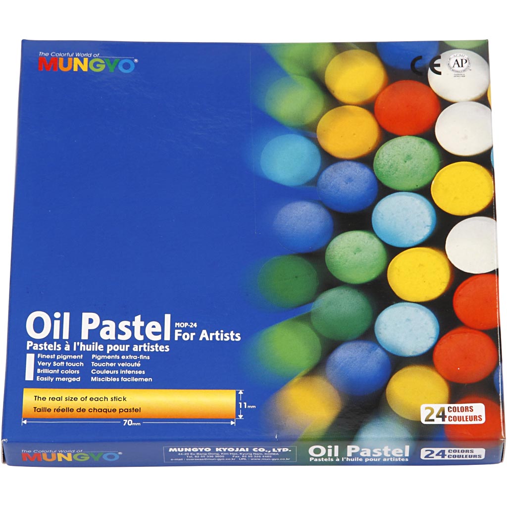 Pastello a olio Mungyo, l: 7 cm, spess. 11 mm, vari colori, 24 pezzi 1 scatola