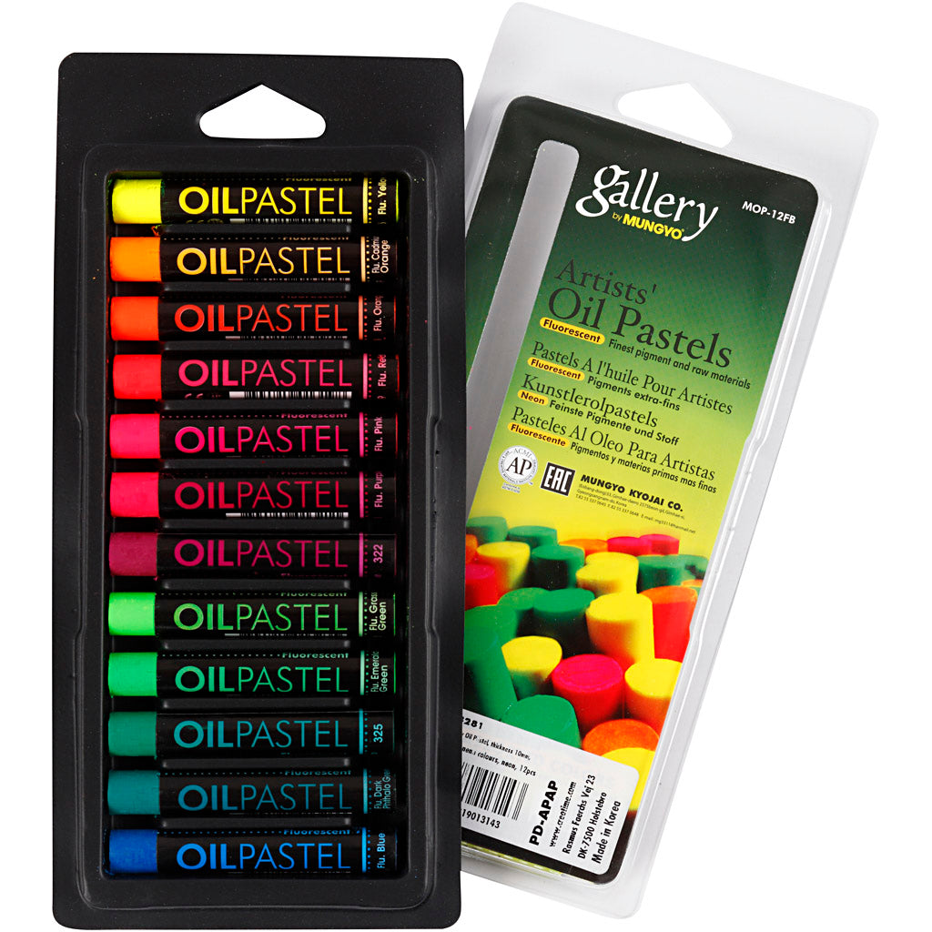 Gallery pastello a olio, l: 7 cm, spessore 11 mm, colori neon, 12 pezzi 1 scatola