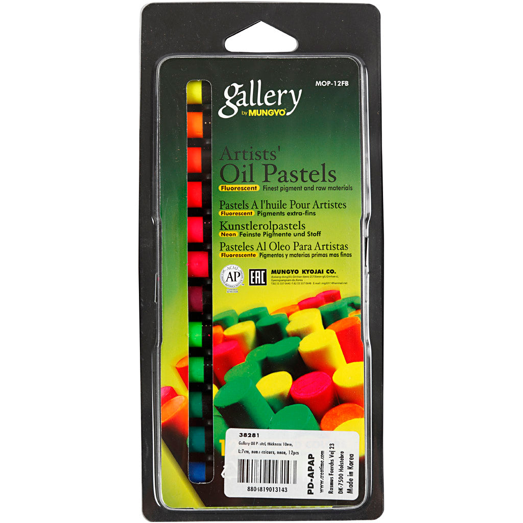 Gallery pastello a olio, l: 7 cm, spessore 11 mm, colori neon, 12 pezzi 1 scatola