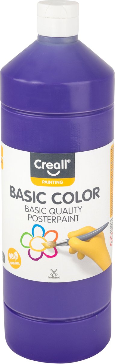 Creall plakkaatverf - paars - paarse schoolverf - fles 1000ml - gemaakt in nederland - professionele kwaliteit - basic color - vegan - glutenvrij