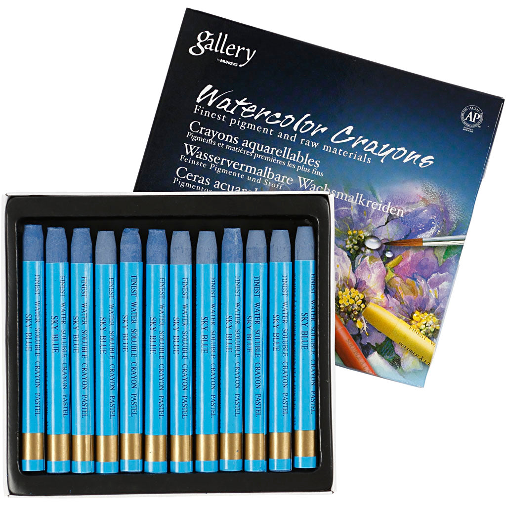 Gesso acquerello Mungyo, L: 9,3 cm, spess. 8 mm, azzurro cielo (337), 12 pezzi 1 scatola