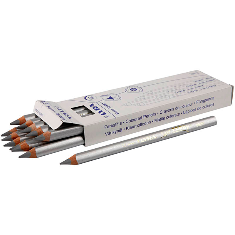Lyra Super Ferby 1 matite colorate, L: 18 cm, riempimento di 6,25 mm, argento, 12 pezzo 1 scatola