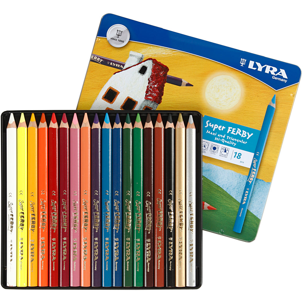 Lyra Super Ferby 1 matite colorate, l: 18 cm, riempimento di 6,25 mm, vari colori, 18 pezzi 1 scatola