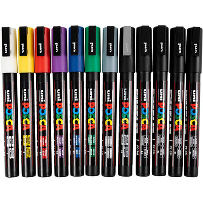 Marcador POSCA uni-Posca, AFM PC-3M, espesor de línea 0.9-1.3 mm, fino, varios colores, 12 piezas 1 caja