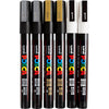 UNI-POSCA POSCA MARKER, AFM PC-3M, spessore della linea 0,9-1,3 mm, fine, oro, argento, bianco, 6 div 1 scatola