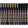 UNI-POSCA POSCA MARKER, AFM PC-3M, spessore della linea 0,9-1,3 mm, fine, nero, oro, argento, 12 div 1 box