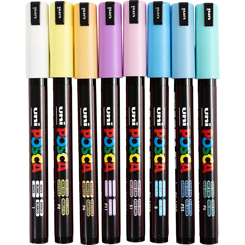 Uni-Posca Posca Marker, AFM PC-1MR, line thickness 0.7 mm, extra-fine, various colors, 8 div 1 box
