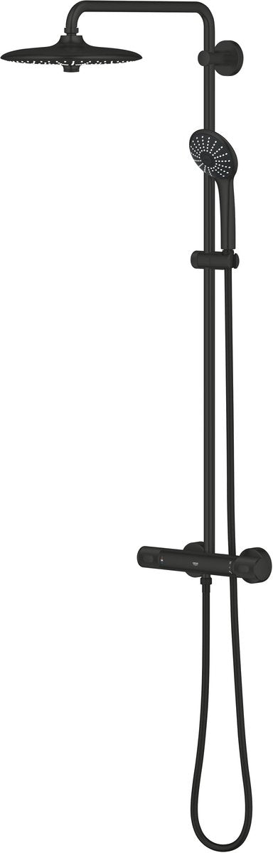 Sistema doccia Grohe vitalio joy 260 con termostato cooltouch - soffione da 260 mm a 3 getti e doccetta da 110 mm a 3 getti - risparmio idrico - a parete - nero opaco