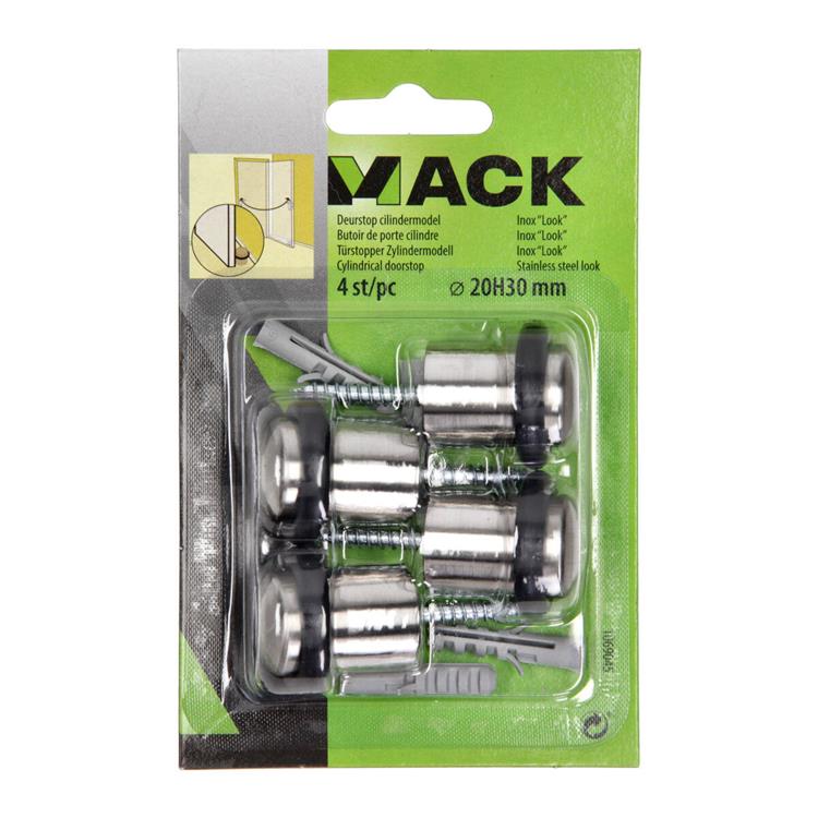 Mack 1069045 - deurstop cilindermodel inox look ø 20h30 mm 4 st pc | 6 stuks