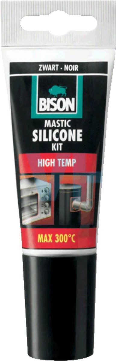 Sigillante siliconico Bison per alte temperature tubo da 60 ml, resistente al calore fino a 300°C, facile da usare, nero, non stinge, permanentemente elastico, facile da lavorare, resistente al calore