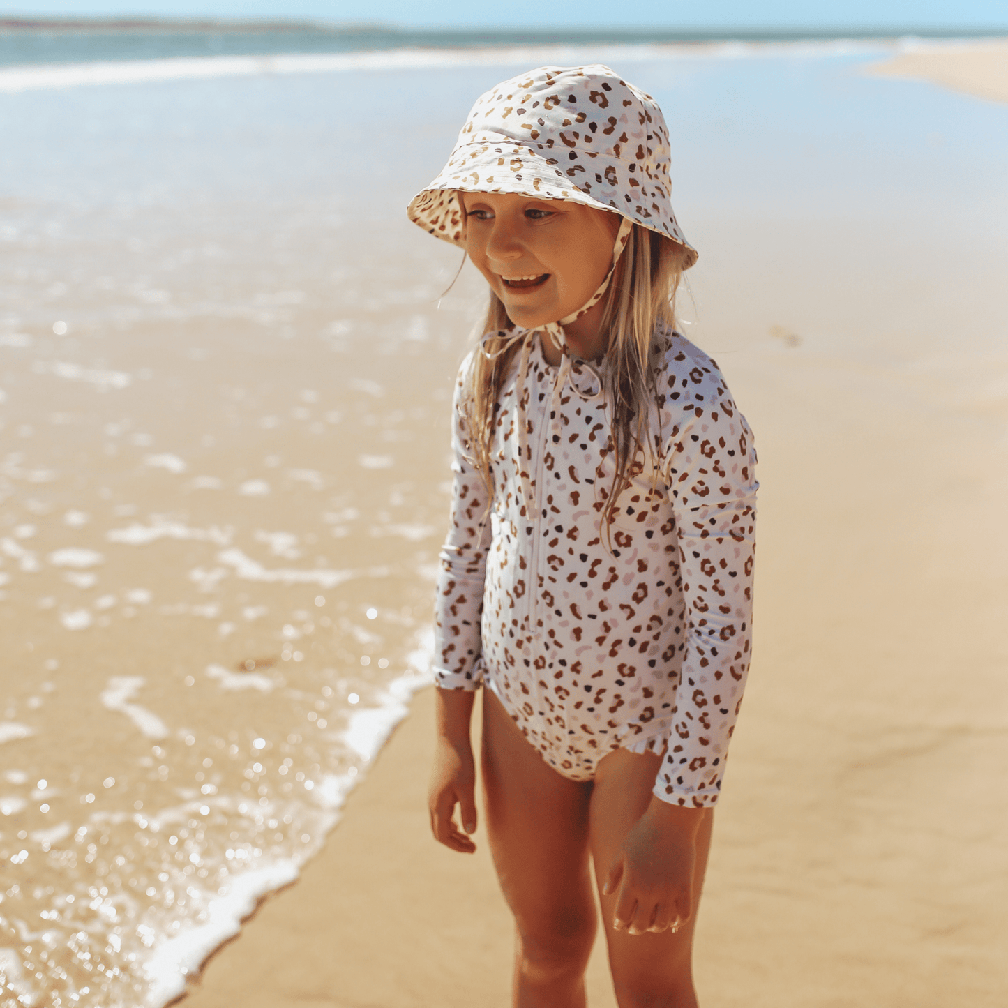 Leopardo | Traje de baño UV de Kaki Girls con mangas largas