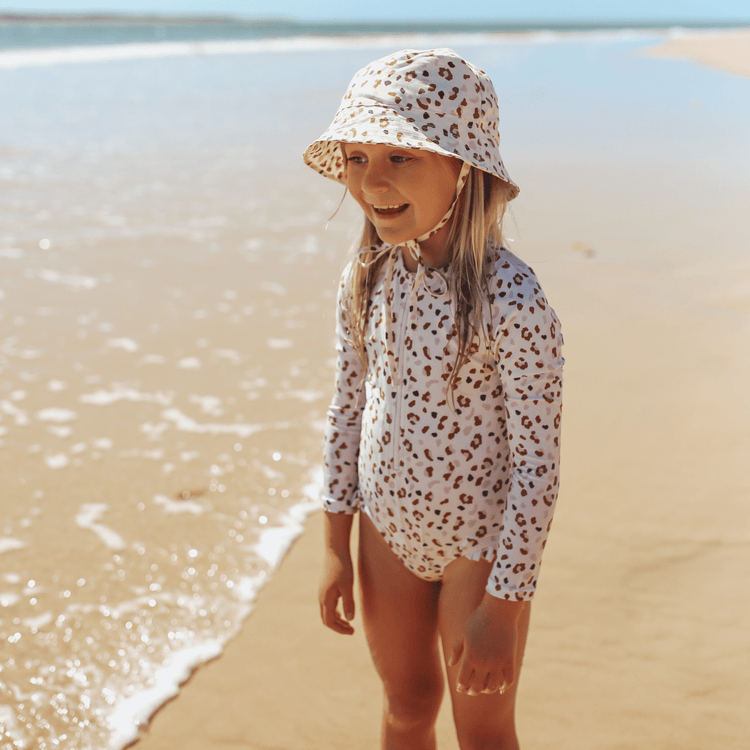 Leopard | kaki meisjes uv badpak met lange mouwen