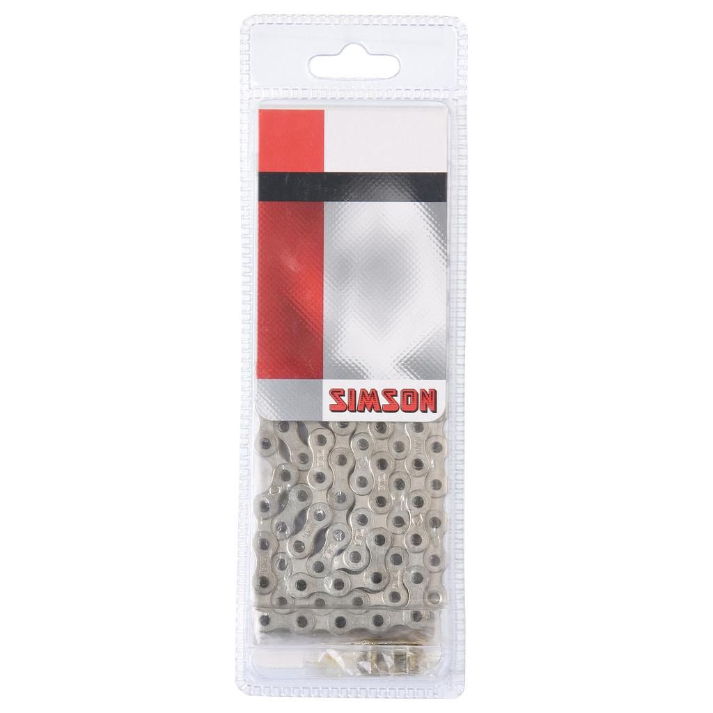 Collar Simson Normal Strong - Cadena de bicicletas extra fuerte para bicicletas de la ciudad sin equipo y bicicletas con equipo de cubo (112 enlaces, 1 2x1 8, plata)