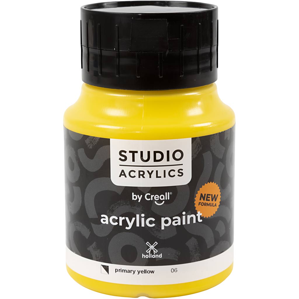 Pintura acrílica Creall Studio, semiopaca, amarillo primario (06), 500 ml 1 botella.