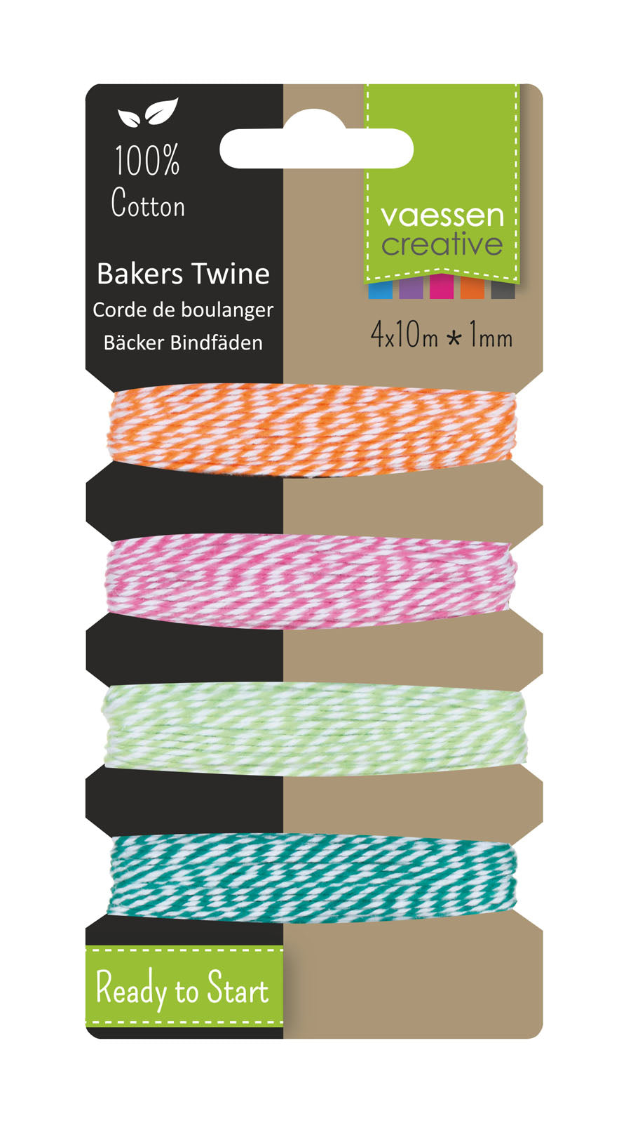 Vaessen creative • cordel de panadero 4x10m surtido naranja-rosa-verde-turquesa