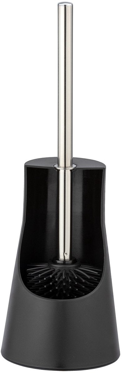 Porta scopino Wenko Arese in plastica nera opaca con testina in silicone - igienico e ad asciugatura rapida - scopino WC con supporto - scopino WC con supporto - scopino WC nero da appoggio