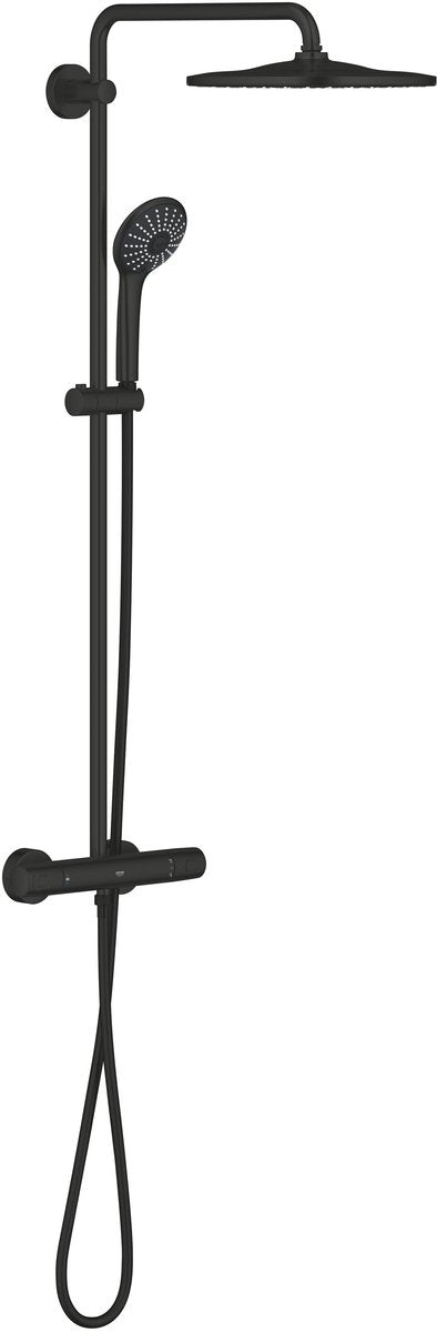 Sistema doccia Grohe vitalio joy 310 con rubinetto termostatico cooltouch - soffione da 310 mm e doccetta da 110 mm con 3 tipi di getto - risparmio idrico - a parete - nero opaco