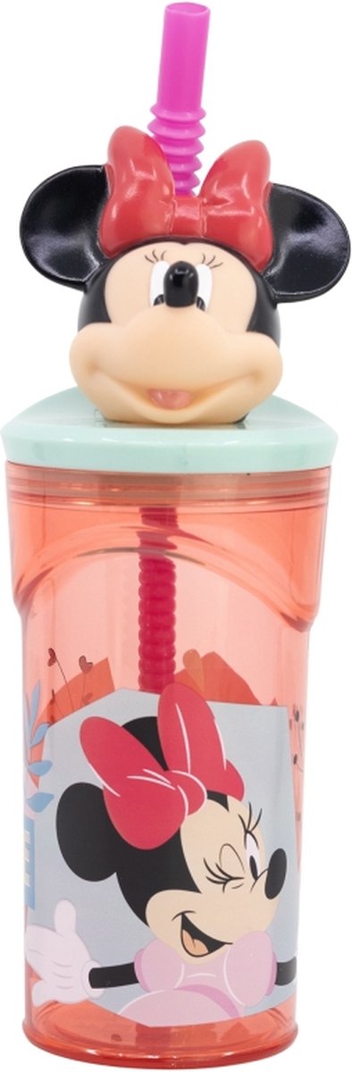 Bicchiere con cannuccia Stor Disney Minnie Mouse – 360 ml – riutilizzabile – con personaggio 3D – senza BPA – bicchiere per bambini dai 4 anni – rosa trasparente
