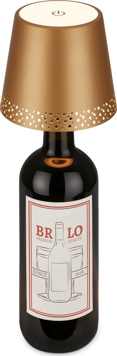 Briloner flaska - lámpara de mesa LED recargable - lámpara de tapa de botella - regulable con tacto - para interior y exterior - inalámbrica - oro - ø11x9 cm