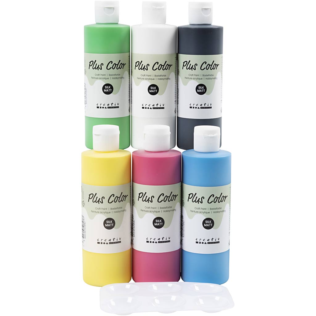 Pittura acrilica Pluscolor, colori primari, 6x250 ml 1 scatola